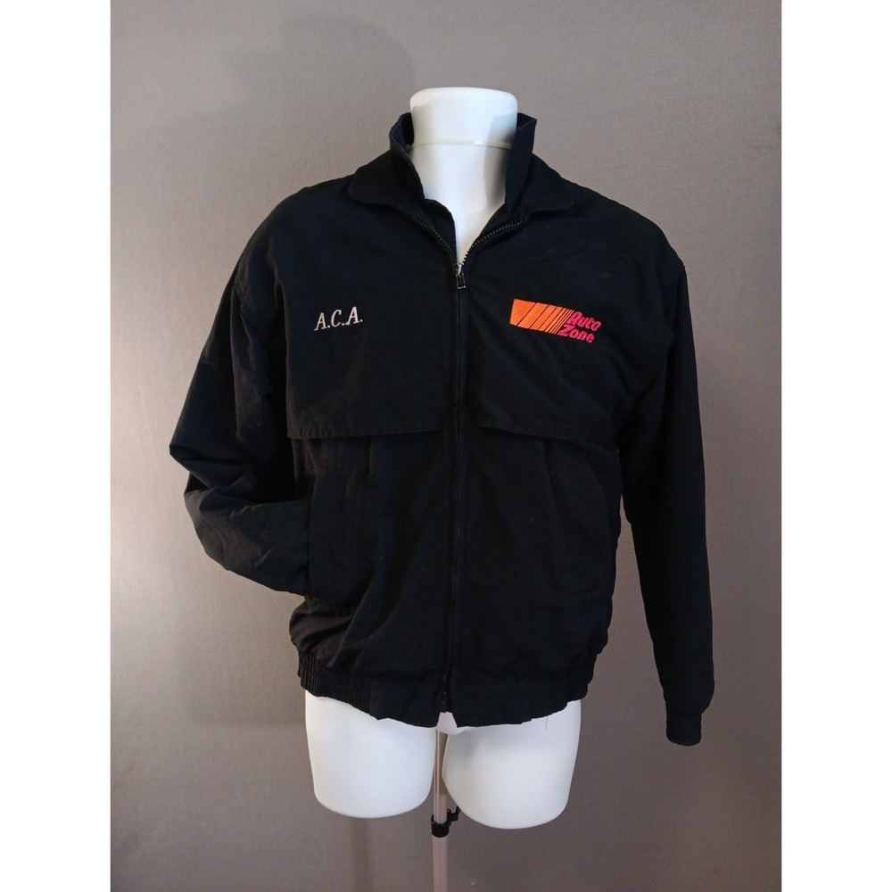 Vintage 80s 90s AutoZone Employee Bomber Jacket Made n USA Black Embroidery Logo